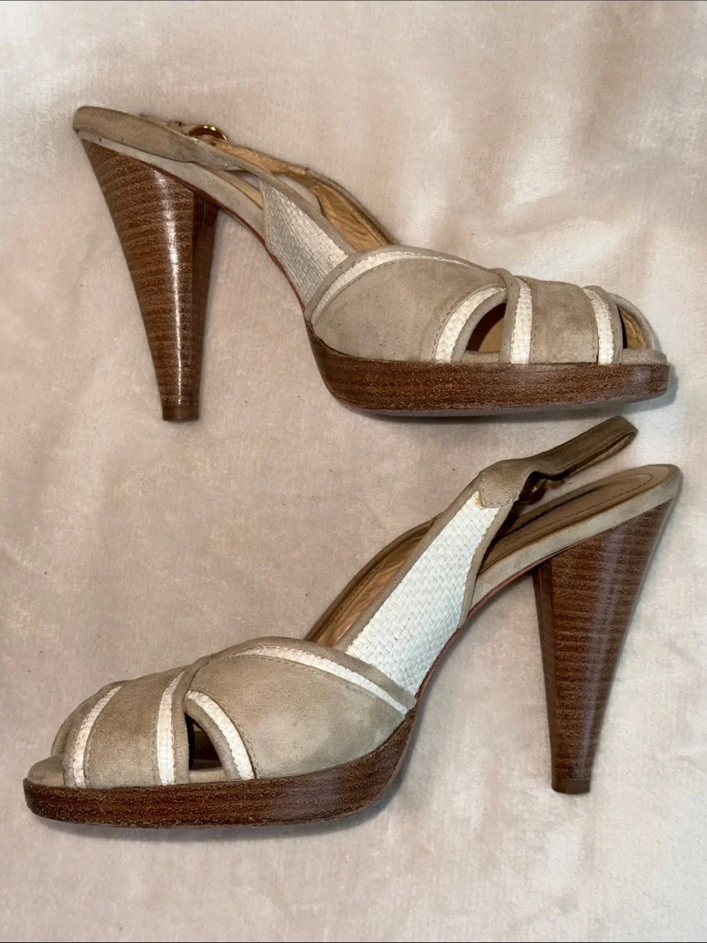 Via Spiga Beige Suede Slingback Heels, Size 9